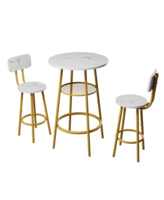 3-Pc Faux Marble Dining Set with 2 Stools