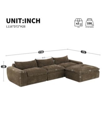  116" Fully Compressed Sofa, High Density Foam, No Assembly, Chenille