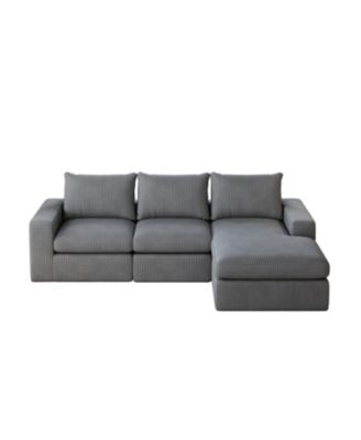 99" Corduroy Sectional Sofa with Chaise & 3 Pillows