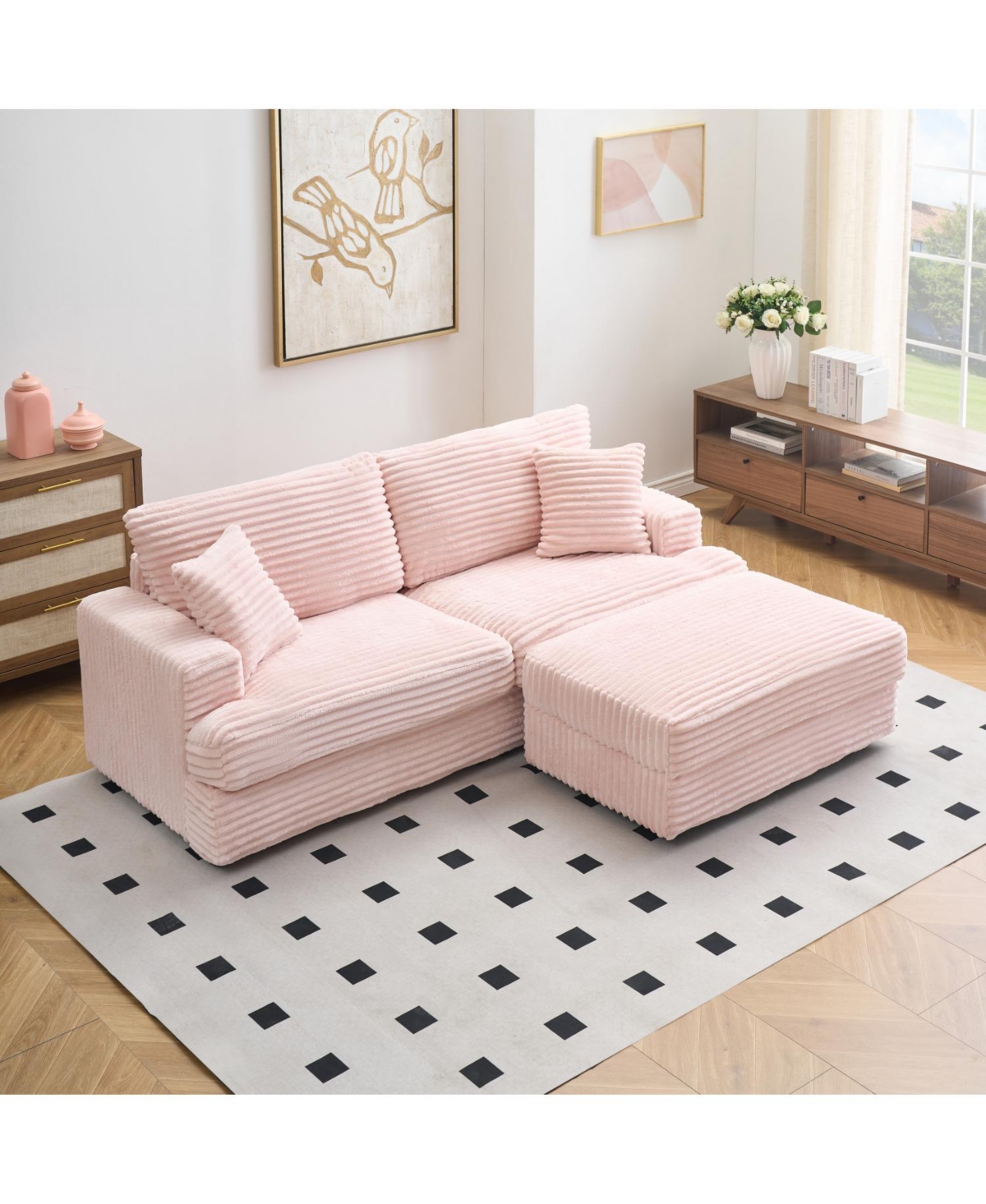 Streamdale Furniture Corduroy Sofa w/ Storage, Pillows - Living Room/Office