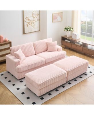 Grey Corduroy Sofa w/ Storage Legs & 4 Pillows