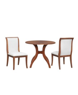 Walnut Round Dining Set- 39.4" Table + 2 Chairs, Solid Wood