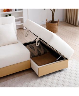  Convertible Sleeper Sofa Bed with Storage Ottoman & Drop Down Table - Beige
