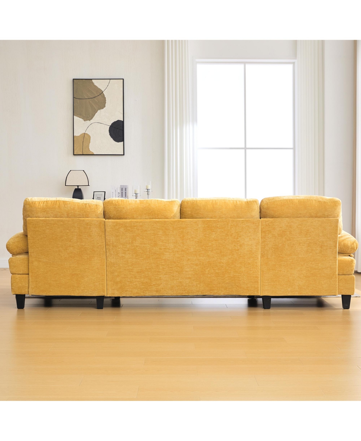 Streamdale Furniture U-Shaped Chenille Sectional Sofa with Dual Chaise & Storage - Yellow