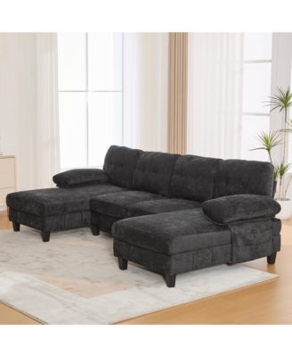 U-Shaped Chenille Sectional Sofa with Dual Chaise & Storage