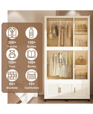 Portable Wardrobe Closet Organizer, 9 Cubes & 2 Rods, White