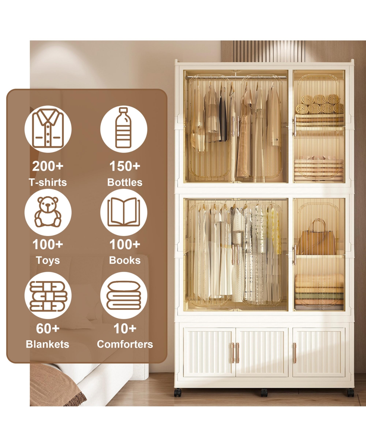 Streamdale Furniture Portable Wardrobe Closet Organizer, 9 Cubes & 2 Rods, White