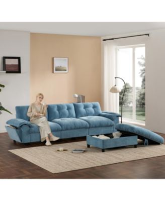 L-Shape Sectional Sofa w/ Ottoman, Charging, Cup Holder, Storage