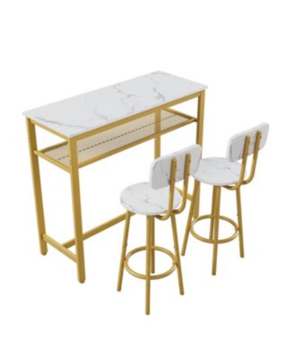  3-Piece Counter Height Dining Table Set, Faux Marble Top