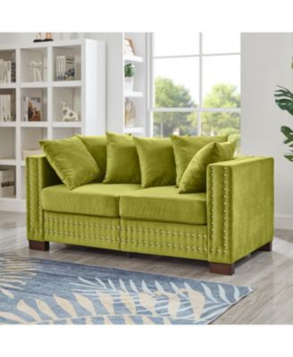 Green Velvet Loveseat Sofa Silver Nails Modern Design