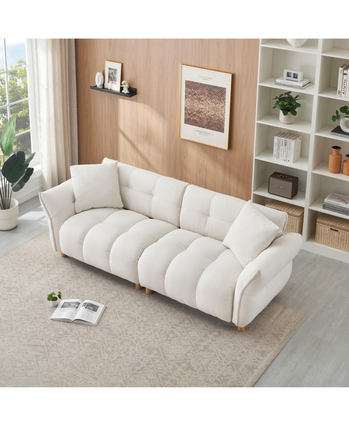 Streamdale Teddy Sofa Beige with Pillows - 93.7" - Apartment/Office/Living Room