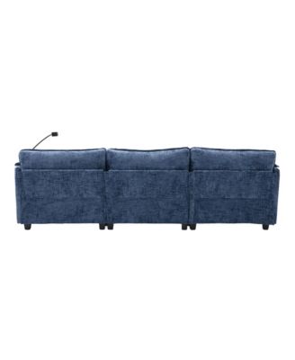  Oversized Sectional Sofa Cloud Couch w/ Ottoman, USB & Phone Holder