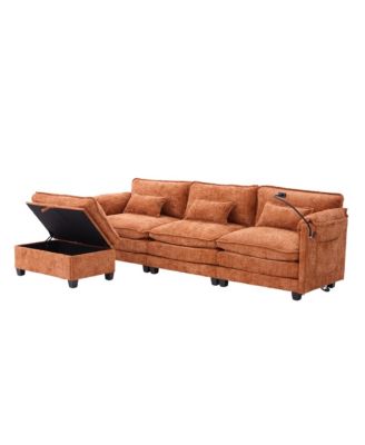 Oversized Sectional Sofa Cloud Couch w/ Ottoman, USB & Phone Holder