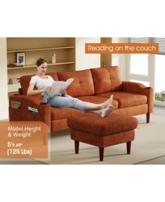 Streamdale Orange Convertible Sofa with Storage & Footstools