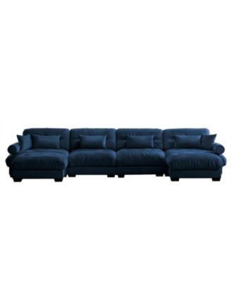 U Shaped Sectional Cloud Couch, Movable Ottomans, Velvet, Blue