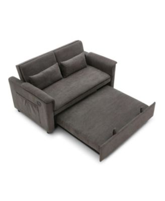 55" Velvet Pull Out Sofa Bed w/ USB, Pockets, Pillows