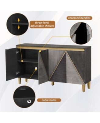 60" Retro Buffet Cabinet - 4-Door Sideboard with Adjustable Shelves (Gray)