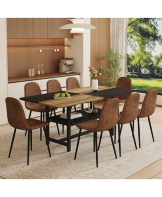 Streamdale Wooden Dining Table Set with 8 Brown Chairs