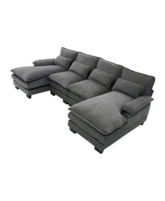 U Shaped Cloud Couch, 110" Chenille Sectional Sofa with Double Chaise