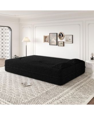 Modern Convertible Teddy Fabric Sleeper Sofa Bed with 2 Pillows