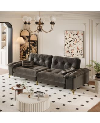 Modern 4-Seat Cloud Sofa, Wide Arms, Tufted, Chenille, Dark Grey