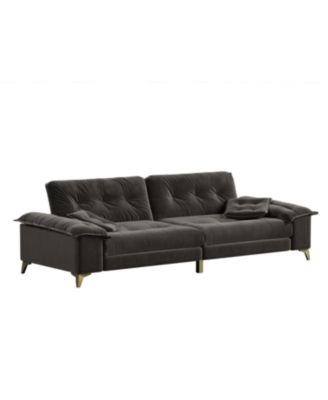 Modern 4-Seat Cloud Sofa, Wide Arms, Tufted, Chenille, Dark Grey