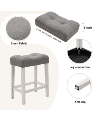 Bar Table Set with 3 Stools, Power Outlet, White & Grey