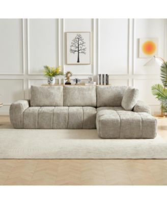 Chenille L-Shape Sectional Sofa, Comfy Sleeper Couch, No Assembly