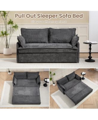 Pull Out Sofa Bed, Corduroy Sleeper Couch w/ Storage & USB Ports