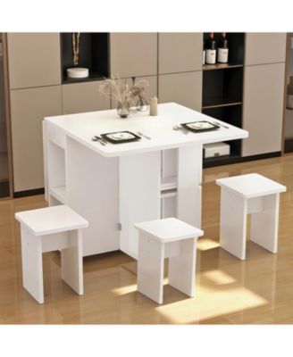 Folding Drop Leaf Dining Set with Storage & Wheels