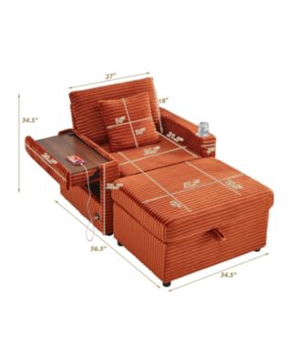 Fluffy Corduroy Lazy Sofa w/ Ottoman, Table & Storage