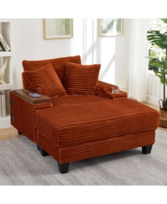 Multifunctional Corduroy Sofa with Hidden Table & Storage