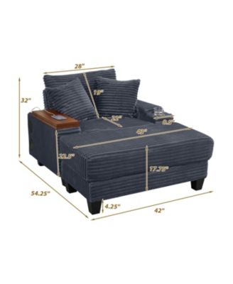 Streamdale Corduroy Sofa Bed with Ottoman, Bluetooth, USB, Rotating Table