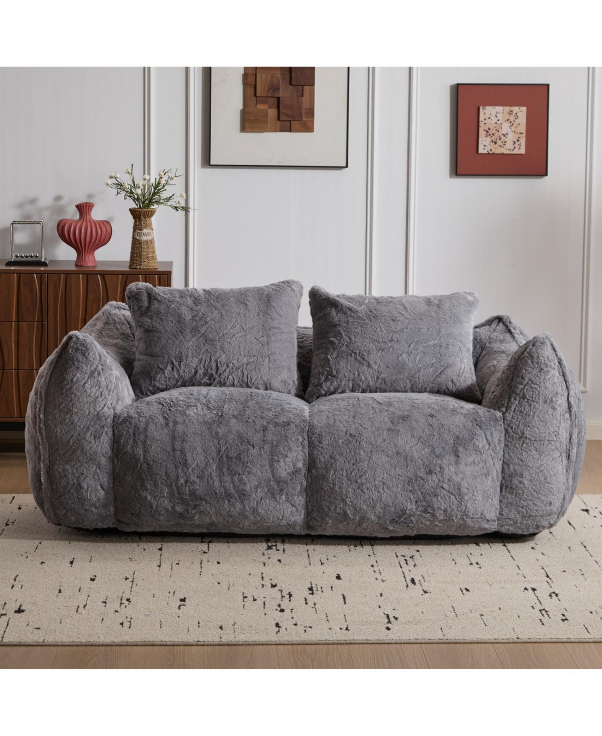 Streamdale Furniture Giant Bean Bag Couch, Ultra Soft Fluffy Loveseat Sofa, Grey
