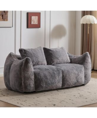 Giant Bean Bag Couch, Ultra Soft Fluffy Loveseat Sofa, Grey