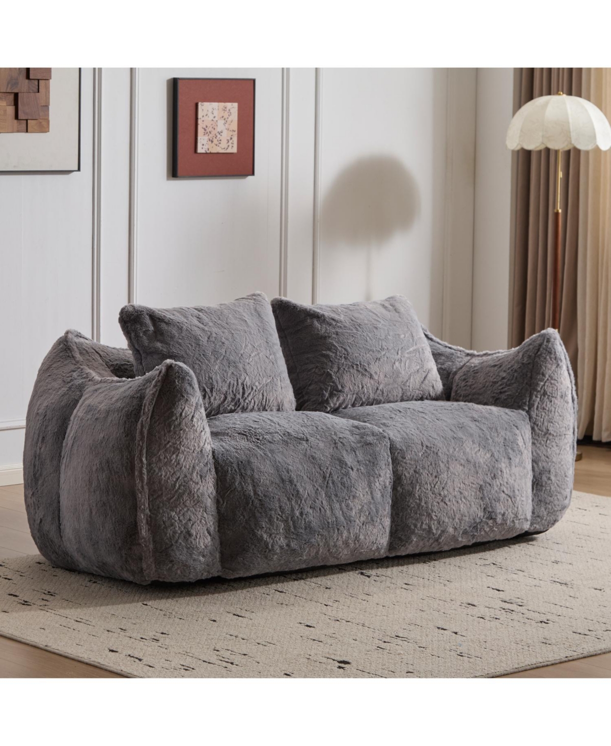 Streamdale Furniture Giant Bean Bag Couch, Ultra Soft Fluffy Loveseat Sofa, Grey