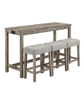 Bar Table & Chairs Set w/ Power Outlet - 4 Piece Dining Set