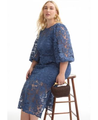 Women's June + Vie Puff Sleeve Lace Midi Dress