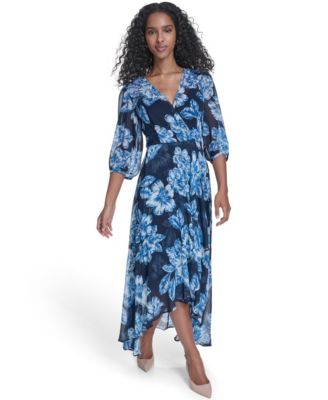 Women's Balloon-Sleeve Faux Wrap Dress