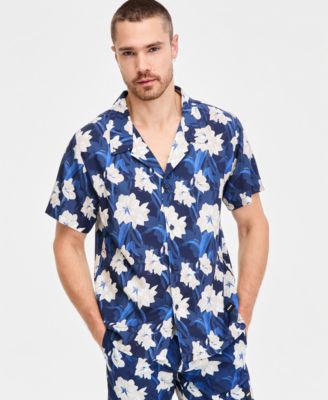Men's Tropical Printed Button-Down Swim Shirt