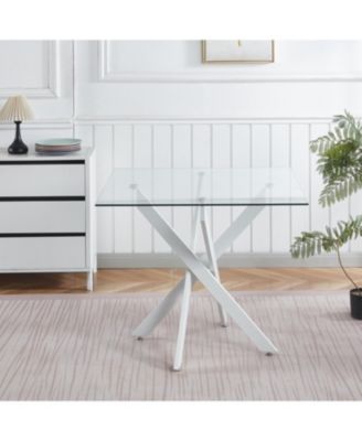 Modern Glass Dining Table White Legs 90x90cm