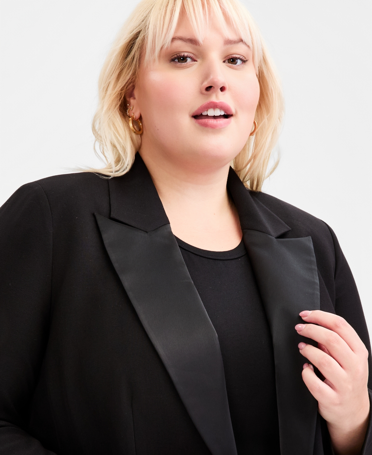 Kasper Trendy Plus Peak Lapel Open-Front Blazer