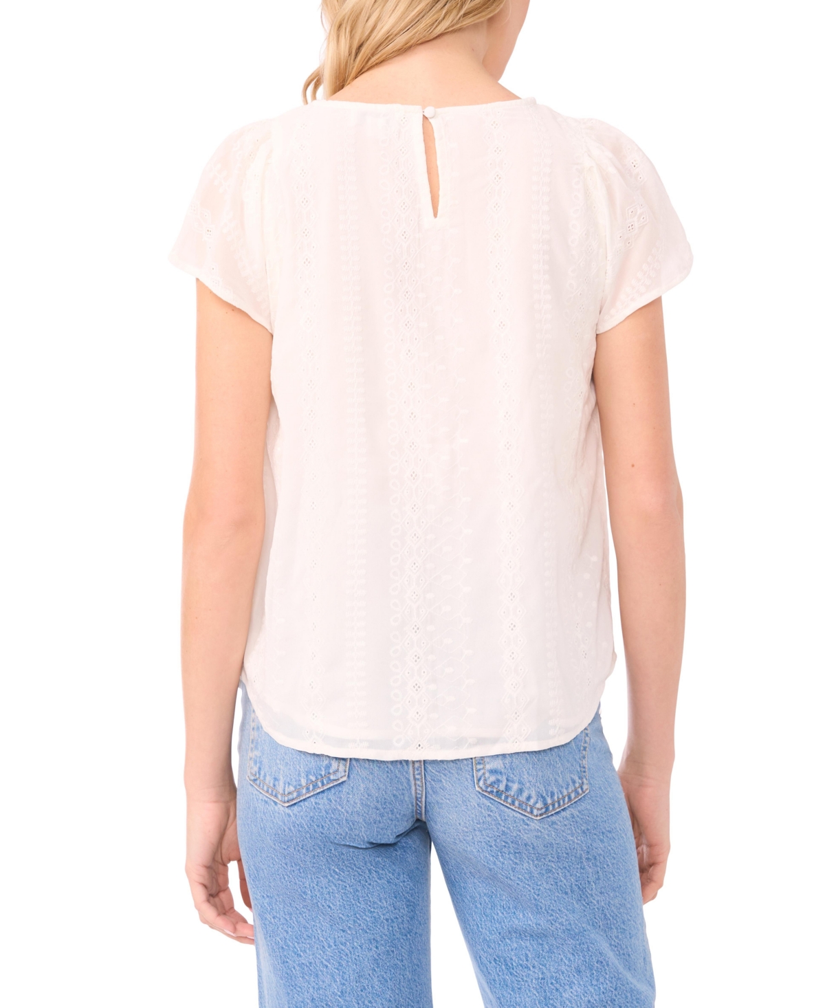 CeCe Women's Flutter Sleeve Crewneck Top