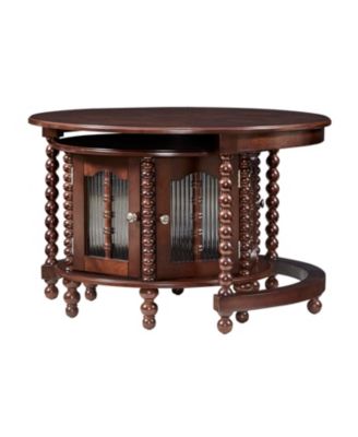 Vintage Round Nesting Coffee Table, Bamboo Glass Doors, Beaded Legs, Walnut, 31.5"