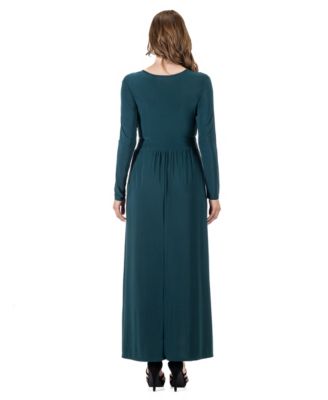 Women's Long Sleeve V-Neck Side Slit Maxi Dress
