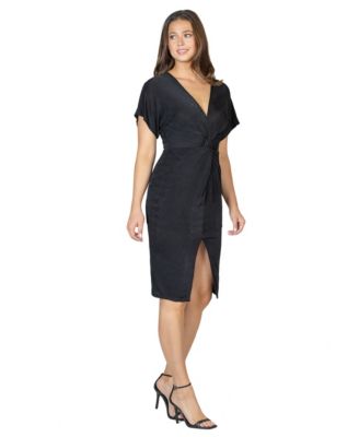 Women's Short Sleeve V-Neck Twist Front Split Hem Dress