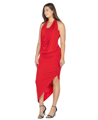 Women's Cowl Neck Long Asymmetrical Backless Halter Dress