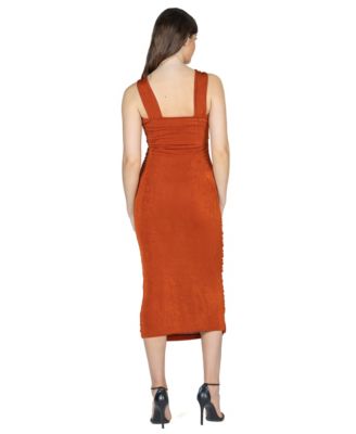 Women's Halter Cross Neck Ruched Bodycon Midi Dress