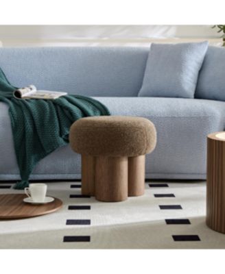 W8017-1 lamb wool seat barrel PVC pipe with walnut veneer Mushroom stool