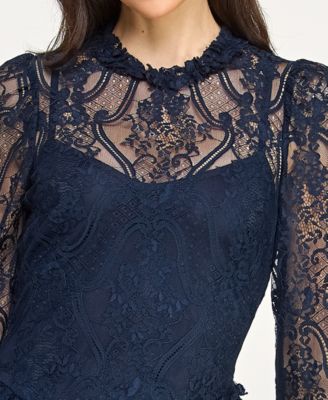 Juniors' Lace Long-Sleeve Tier Dress